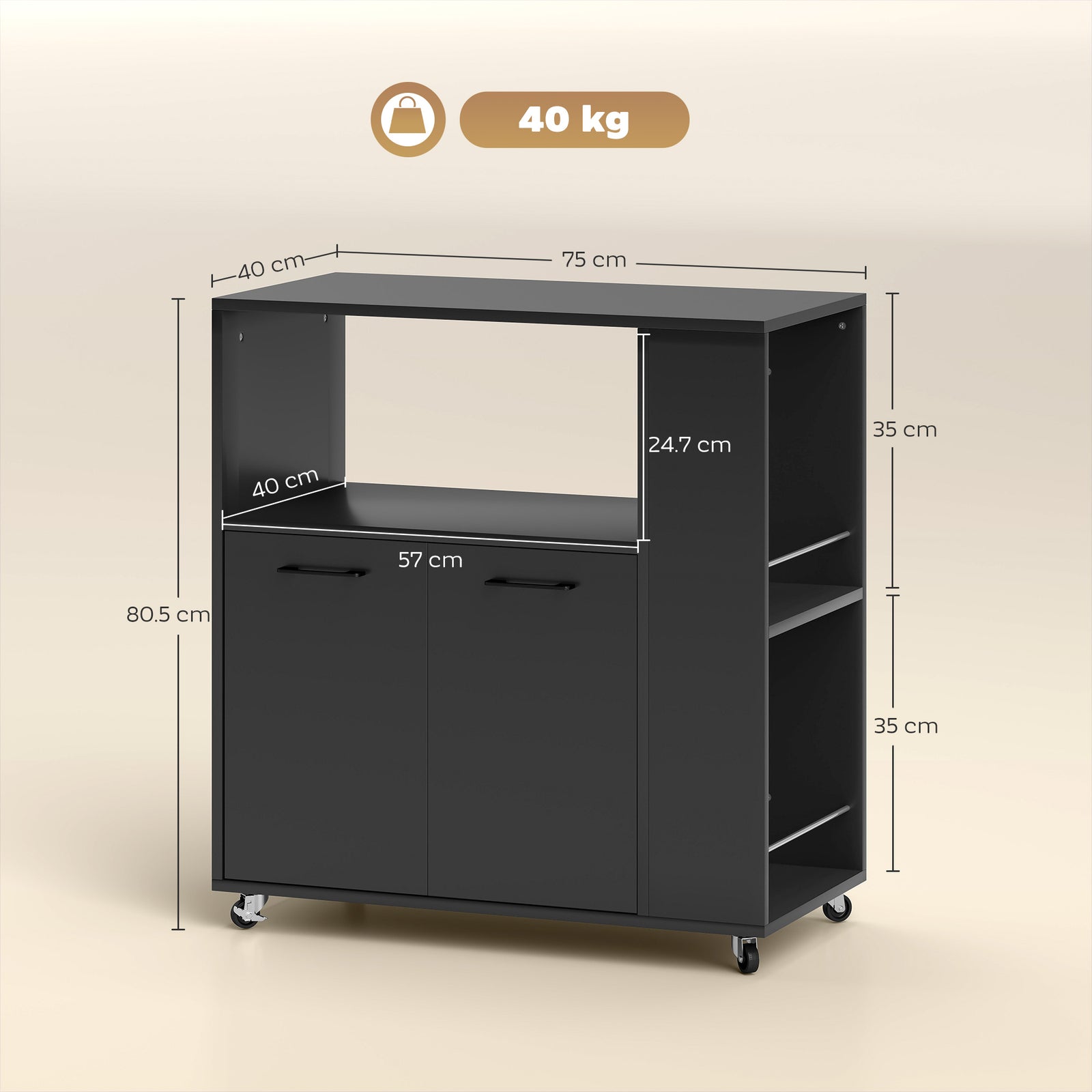 Kitchen Trolley on Wheels, Rolling Kitchen Island Cart with 2-Door Cab