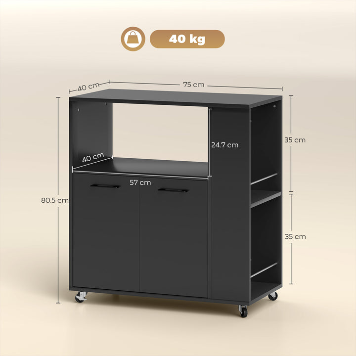 Kitchen Trolley on Wheels, Rolling Kitchen Island Cart with 2-Door Cab