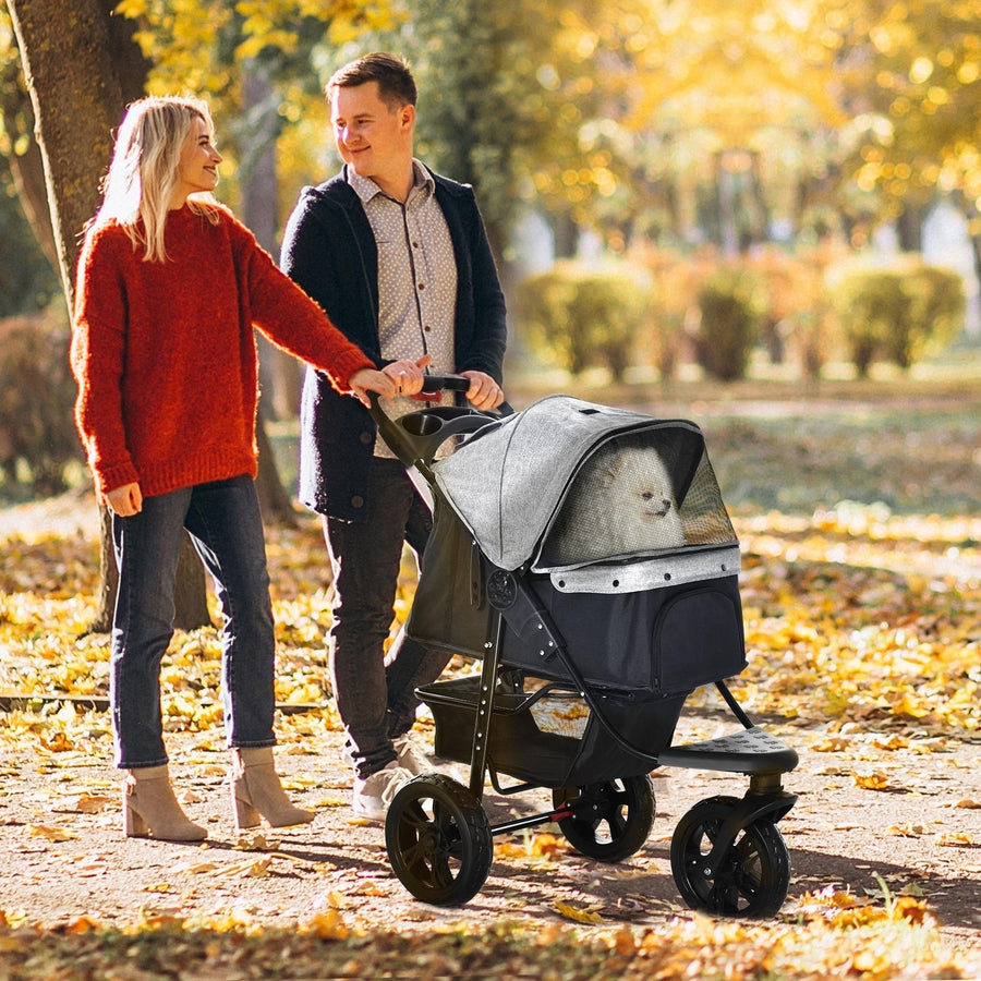Dog Pram Dog Stroller Pet Stroller, 3 Wheels Dog Pushchair with Brake, for Small Miniature Dogs, Cats, Red