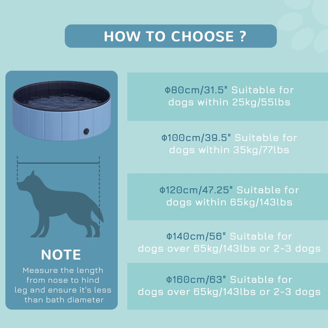 Dog Paddling Pool, Foldable Dog Pool, Leakproof & Hard Plastic, Portable Pet Bathtub with Non-Slip Base & Drainage Hole, for Indoors, Outdoors, Garden, Patio, 100 x 30 cm, Blue