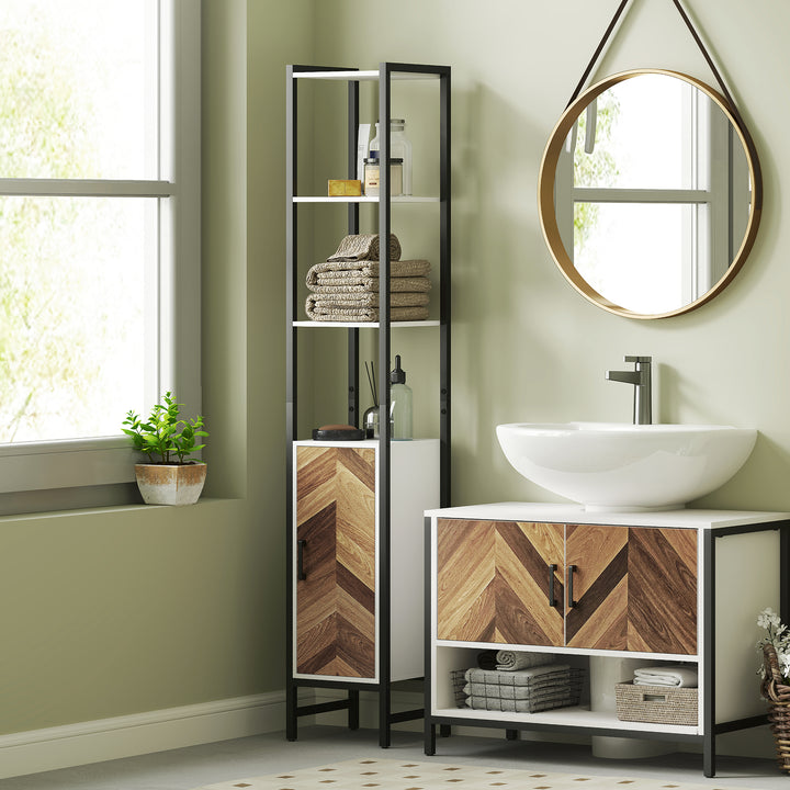 Tall Bathroom Cabinet with 3 Shelves, Slim Storage Cabinet with Adjustable Shelf, Narrow Tallboy Cupboard, Bathroom Storage Unit for Kitchen, Living Room, Hallway, 30 x 30 x 170 cm