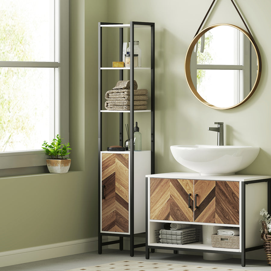 Tall Bathroom Cabinet with 3 Shelves, Slim Storage Cabinet with Adjustable Shelf, Narrow Tallboy Cupboard, Bathroom Storage Unit for Kitchen, Living Room, Hallway, 30 x 30 x 170 cm