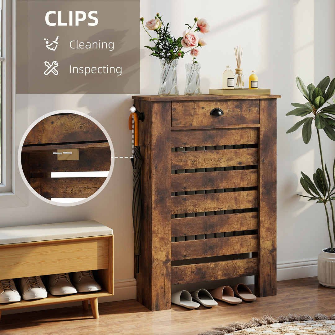 95.5H x 78Wcm Radiator Cover, with Drawer - Rustic Brown