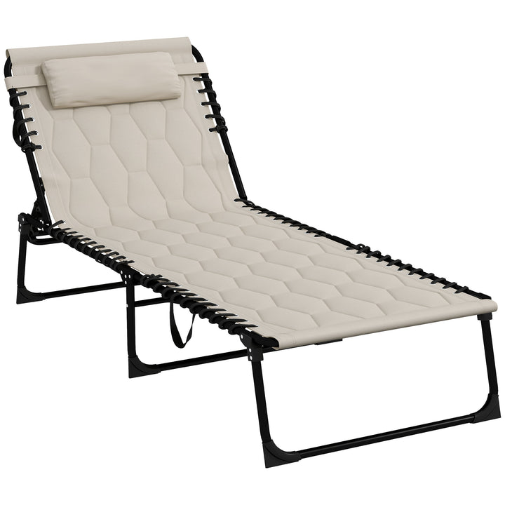Padded Sun Lounger, with Five-Position Reclining Back - Khaki