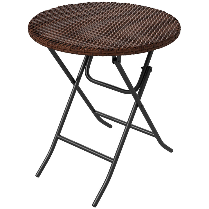 Outsunny Foldable PE Rattan Outdoor Coffee Table, Metal Frame Wicker Round Side Table, Coffee Table Side Table for Garden, Mixed Brown | Aosom UK