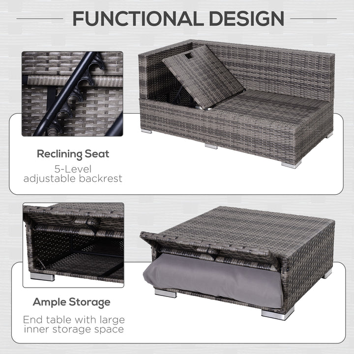 MCL 3PC Rattan Garden Furniture Storage Sofa Set 4 Seater Wicker Coffee Table Conservatory Sun Lounger Reclining Set Outdoor Weave with Cushion Grey
