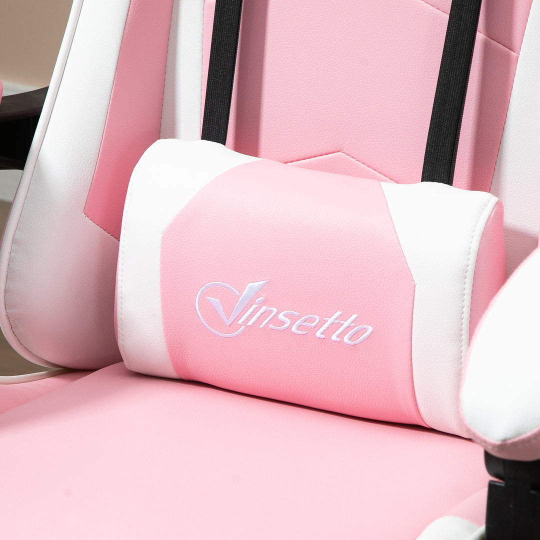 Ergonomic Gaming Chair, PU Leather Reclining Computer Chair with Footrest and Lumbar Support, Headrest and Adjustable Height for Adults, Pink