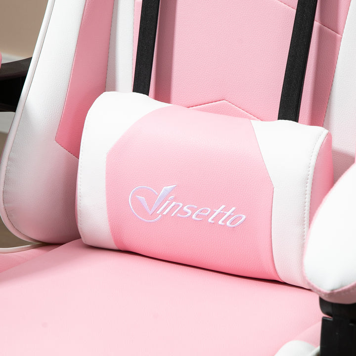 Ergonomic Gaming Chair, PU Leather Reclining Computer Chair with Footrest and Lumbar Support, Headrest and Adjustable Height for Adults, Pink