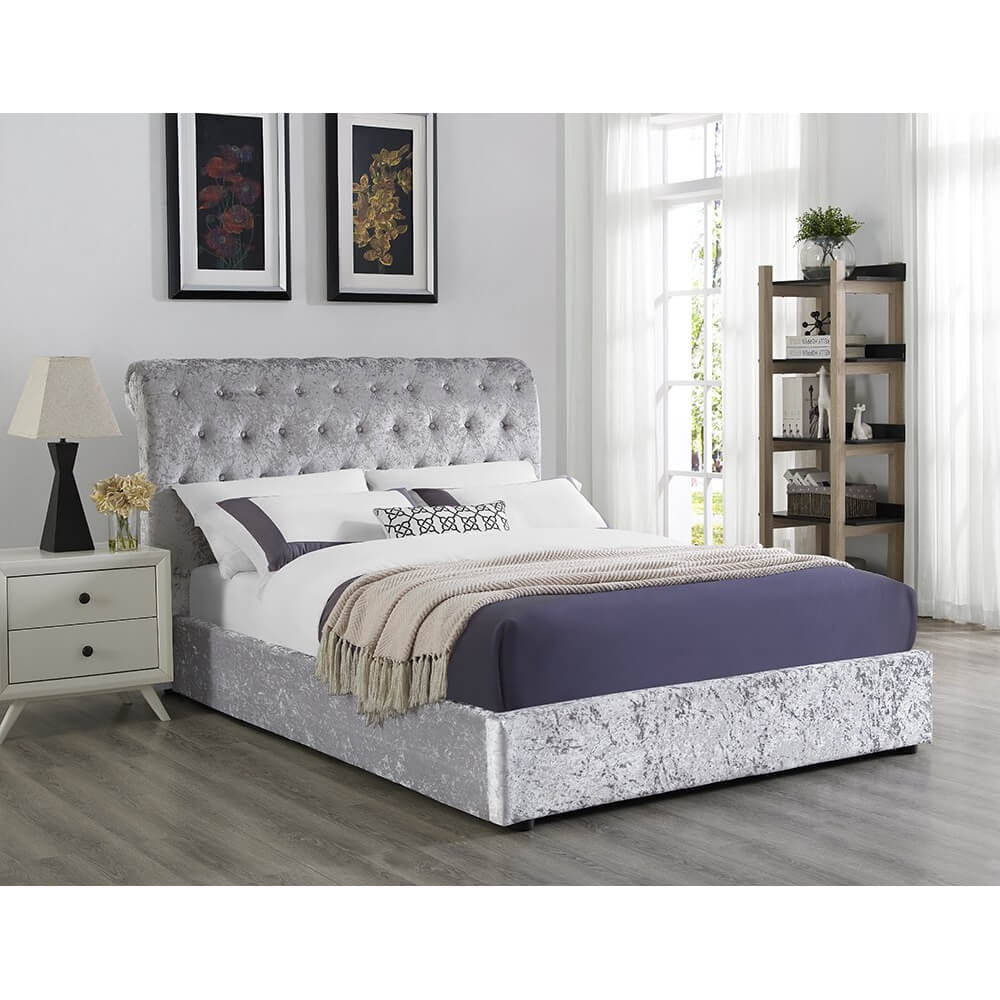 Casablanca Storage Crushed Velvet Double Bed Grey