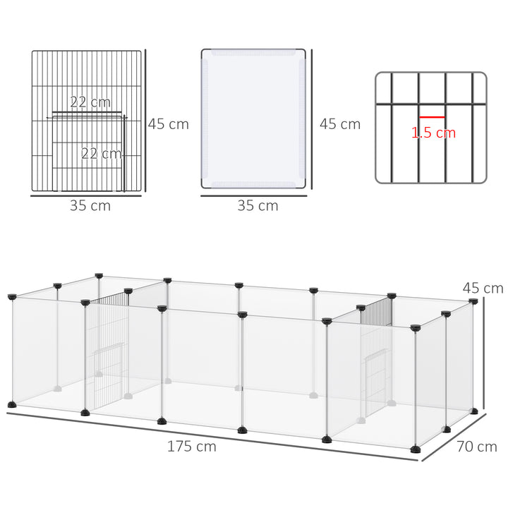 PawHut Small Pet Playpen: DIY 18-Panel Portable Metal Wire Cage for Guinea Pigs & Hedgehogs, 175x70x45cm, White | Aosom UK