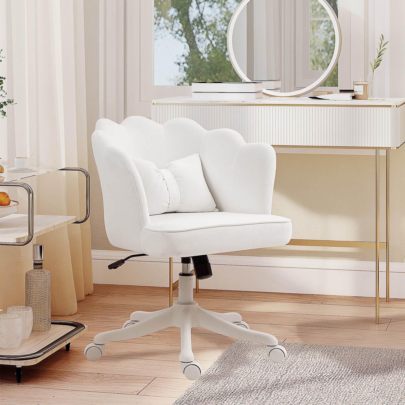 Velvet-Feel Petal Back Office Chair - White