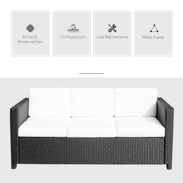 3 Seater Rattan Sofa All-Weather Wicker Weave Metal Frame Chair with Fire Resistant Cushion, Black