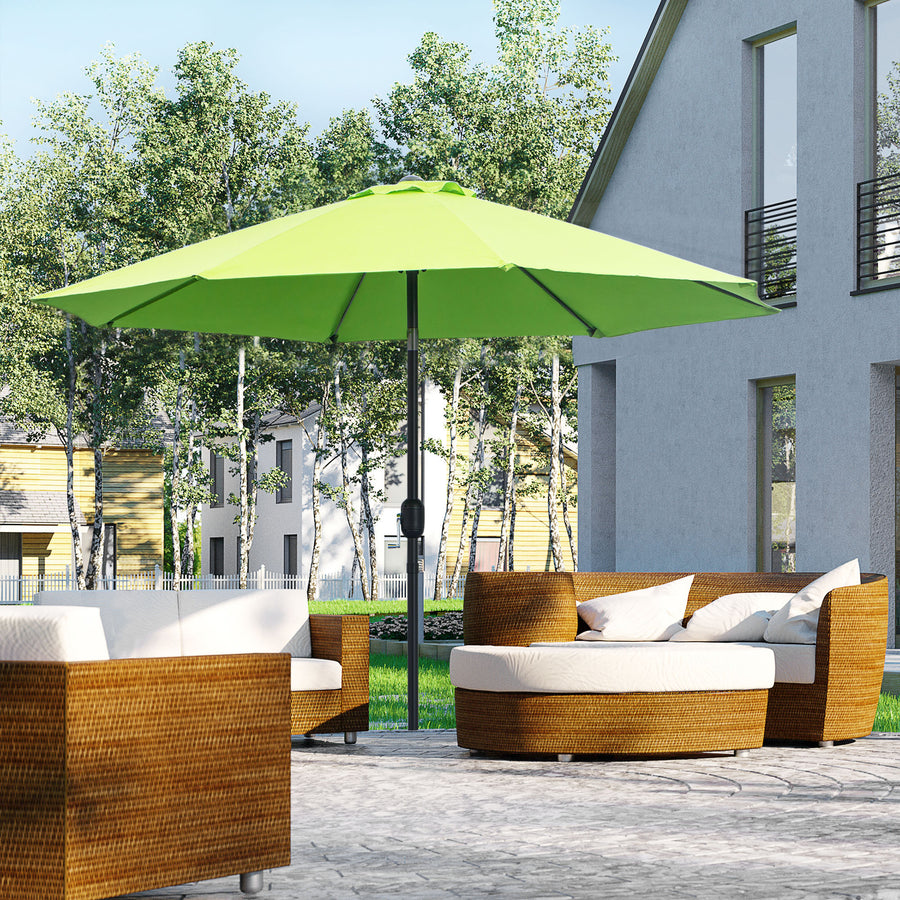 2.7M Garden Parasol Umbrella with Glass Fibre Ribs and Aluminium Frame, Tilting Sun Shade Shelter Canopy, Light Green