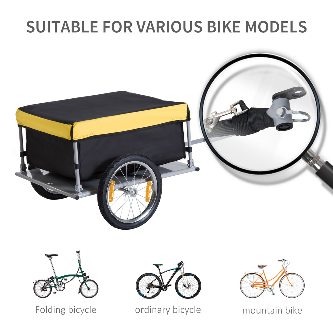 Bicycle Cargo Trailer, Two-Wheel Bicycle Large Cargo Wagon Trailer Oxford Fabric, Folding Storage, & Removable Cover, Yellow