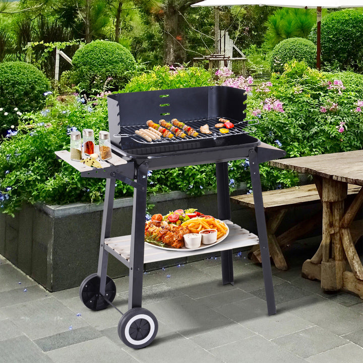 MCL Trolley Charcoal BBQ Barbecue Grill Outdoor Patio Garden Heating Smoker with Side Trays Storage Shelf and Wheels