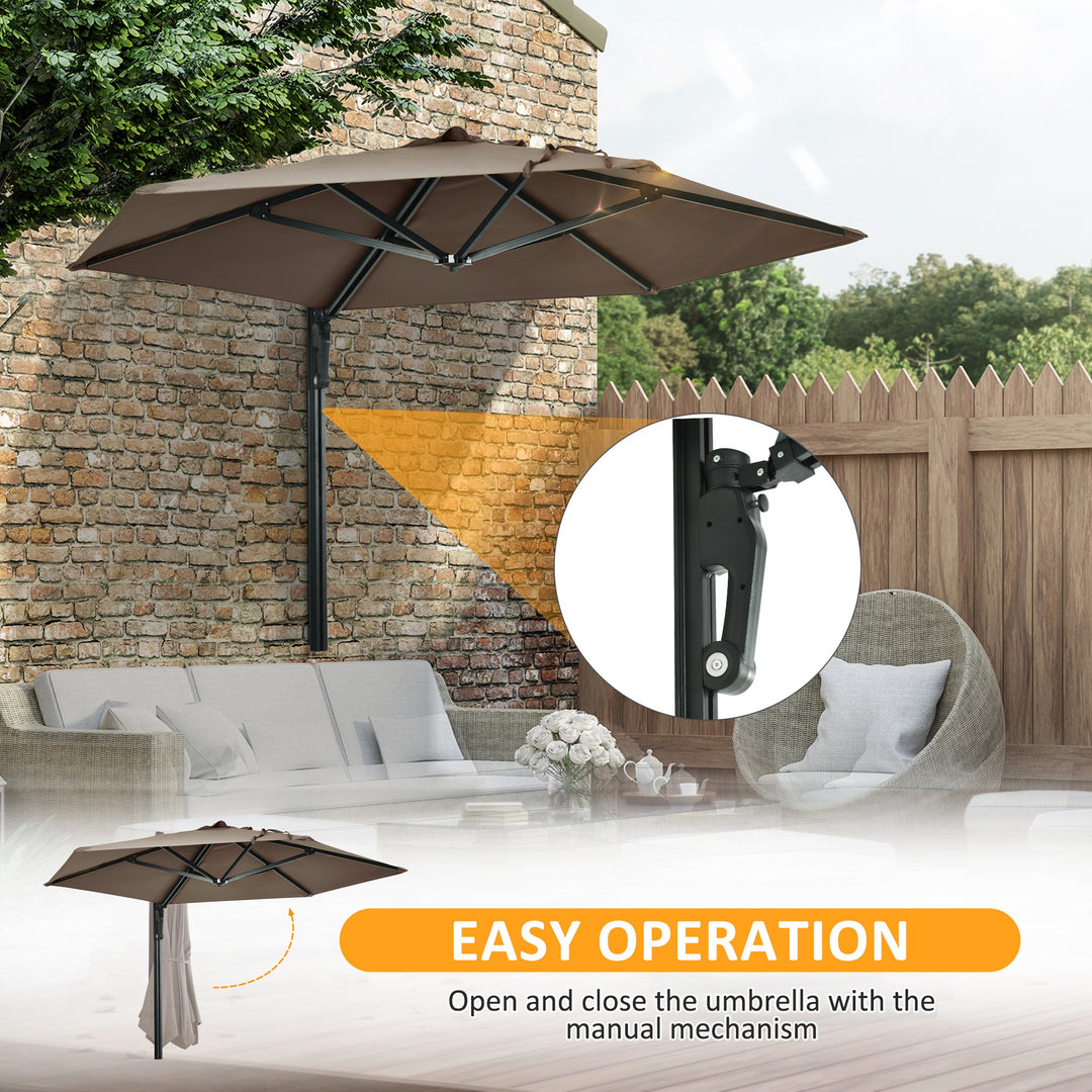 2.5m Wall Mounted Parasol, Hand to Push Outdoor Patio Umbrella with 180 Degree Rotatable Canopy for Porch, Deck, Garden, 250 cm, Khaki
