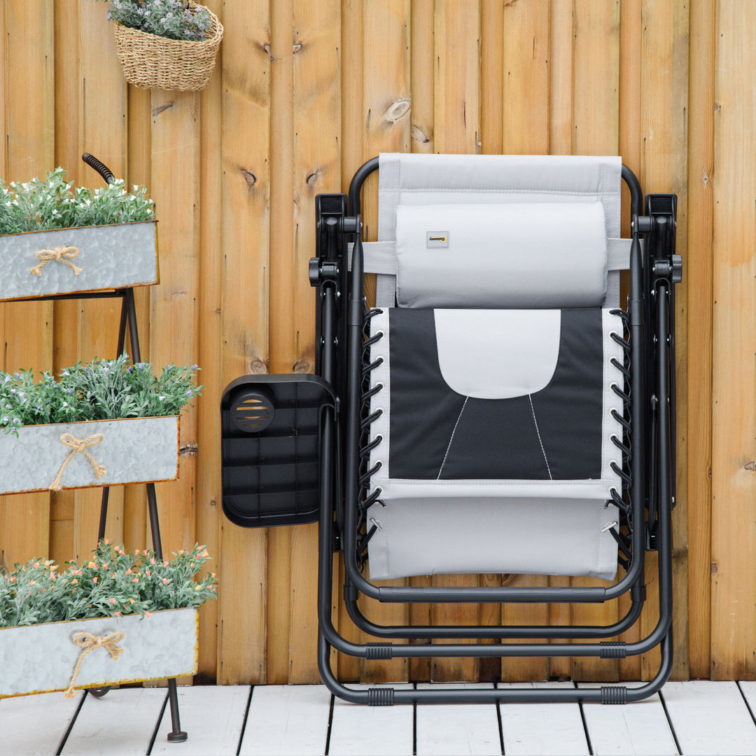 MCL Zero Gravity Lounger Chair, Folding Reclining Patio Chair with Padded Seat, Cup Holder, Soft Cushion and Headrest for Poolside, Camping, Light Grey