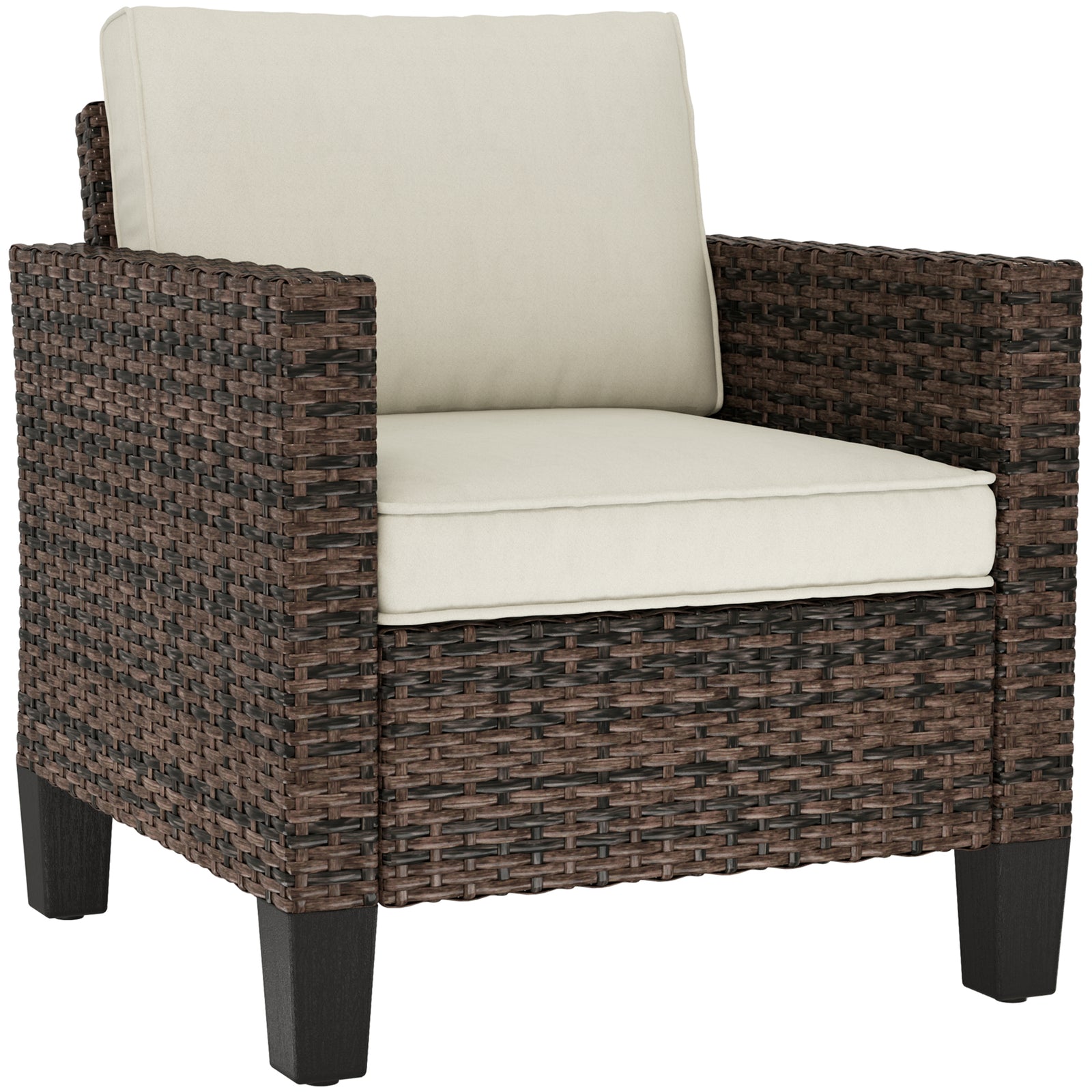 Single Rattan Armchair, with Cushions - Brown