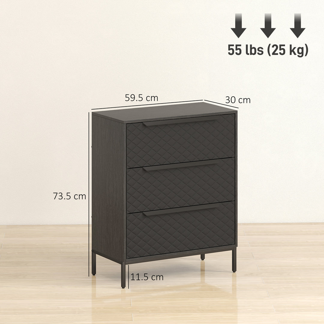 Chest of Drawers, Dresser with 3 Fabric Drawers and Aluminium Handles 