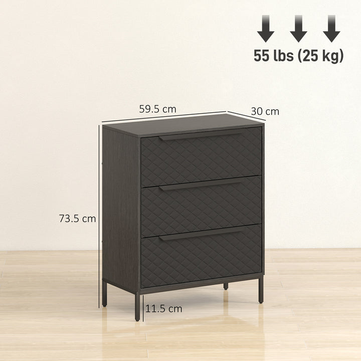 Chest of Drawers, Dresser with 3 Fabric Drawers and Aluminium Handles 