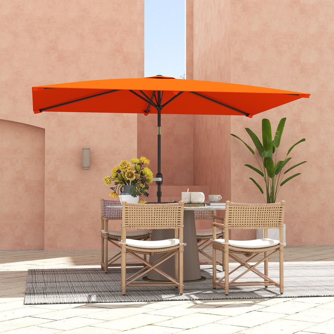 3x2m Patio Parasol Garden Umbrellas Canopy with Aluminium Tilt Crank Rectangular Sun Shade Steel, Orange