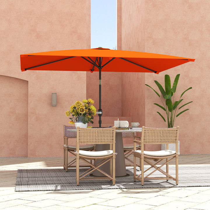 3x2m Patio Parasol Garden Umbrellas Canopy with Aluminium Tilt Crank Rectangular Sun Shade Steel, Orange