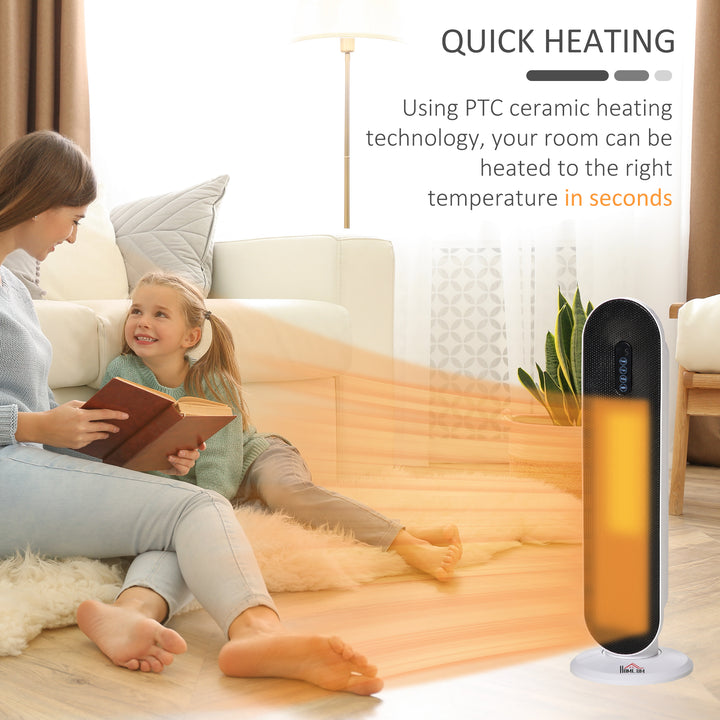 Ceramic Space Heater, Indoor Tower Heater with 2 Heat, Oscillation, Remote Control, Timer, Tip-Over & Overheating Protection, 1200W/2000W, White