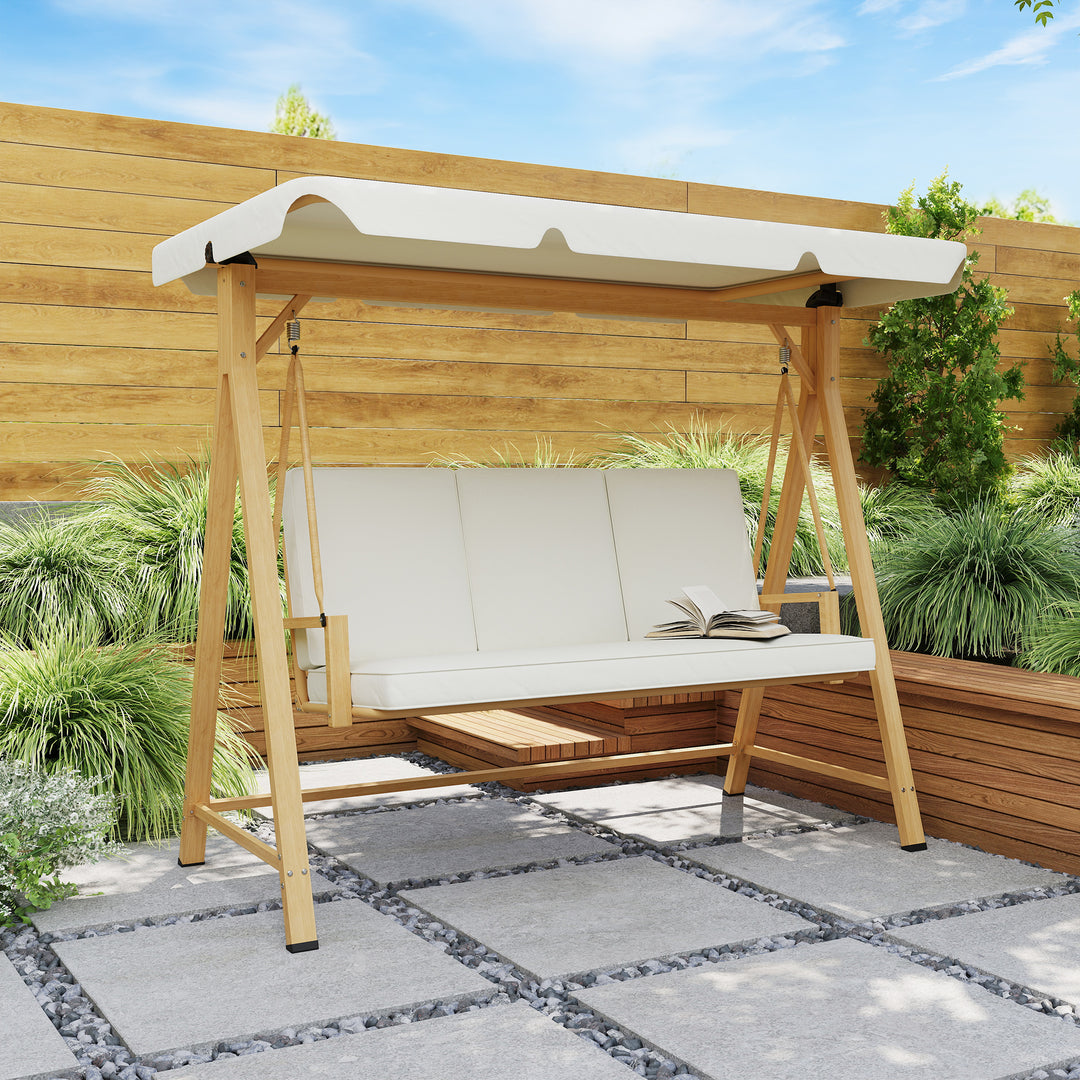 Three-Seater Garden Swing Bench, with Adjustable Canopy - Beige