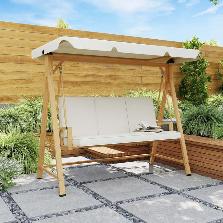 Three-Seater Garden Swing Bench, with Adjustable Canopy - Beige