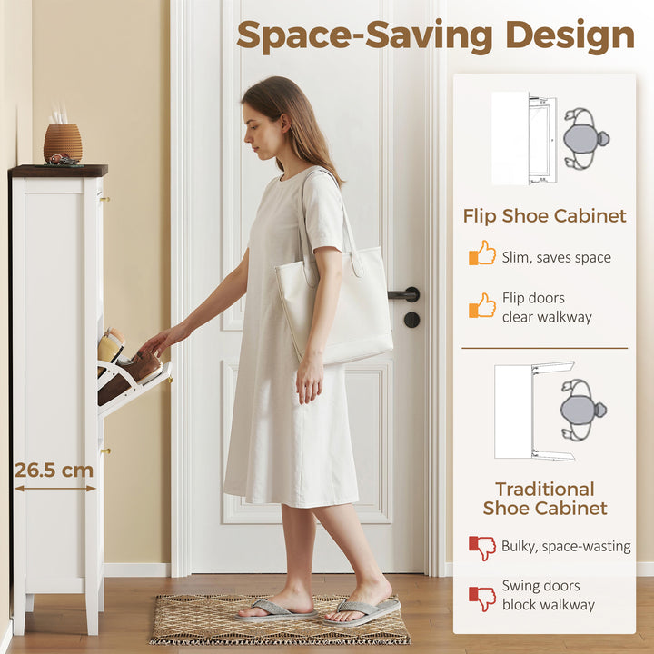 Shoe Cabinet with 3 Flip Drawers, Farmhouse Narrow Shoe Storage Cabine