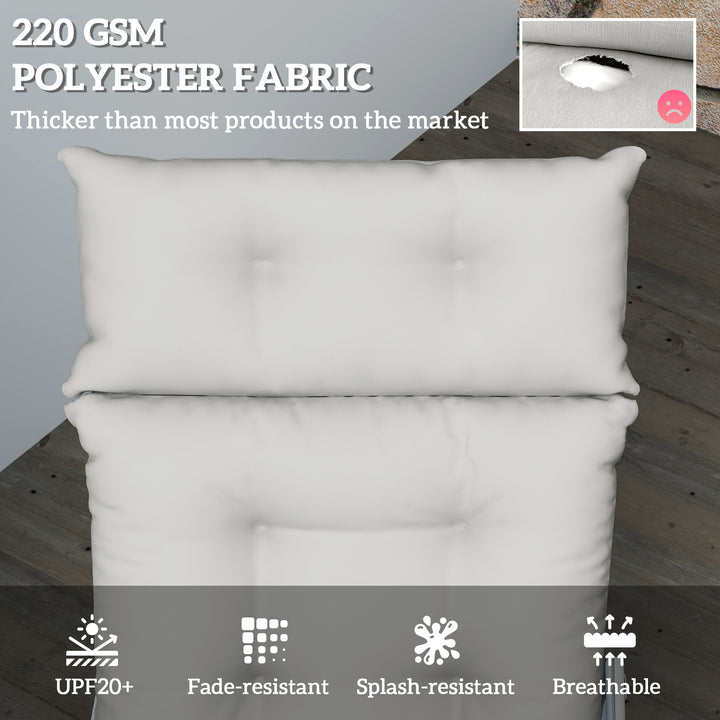 Sun Lounger Cushions Only, 190x56x10cm Garden Lounge Chair Cushions, UPF20+ 220gsm Fabric, Thick Sunbed Replacement Pads with 6 Ties, Light Grey
