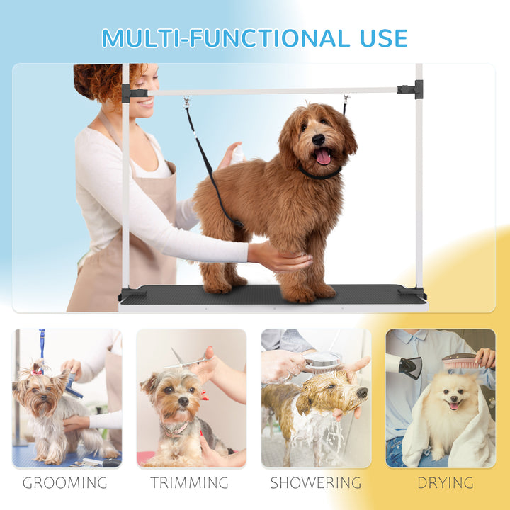 42" Dog Grooming Table, Adjustable Pet Cat Drying Beauty Table with 2 Loops Storage Basket, Rubber Top, Black