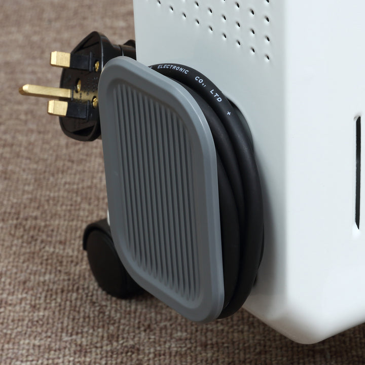 MCL 1500W Oil Filled Radiator, 7 Fin, Portable Electric Heater with 3 Heat Settings, Safety Cut-Off and Wheels, White