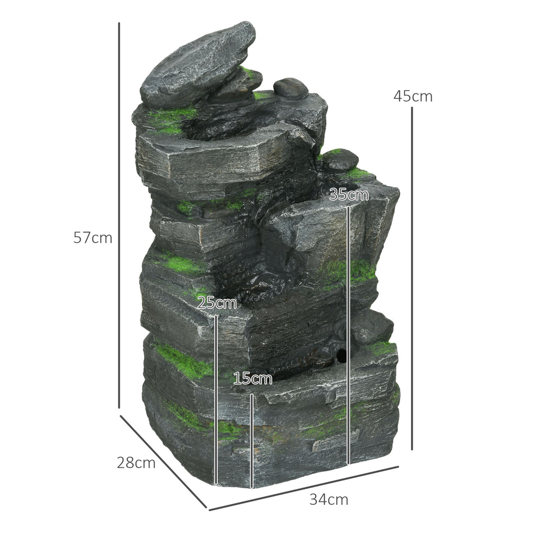 Garden Water Feature with LED Lights - Dark Grey