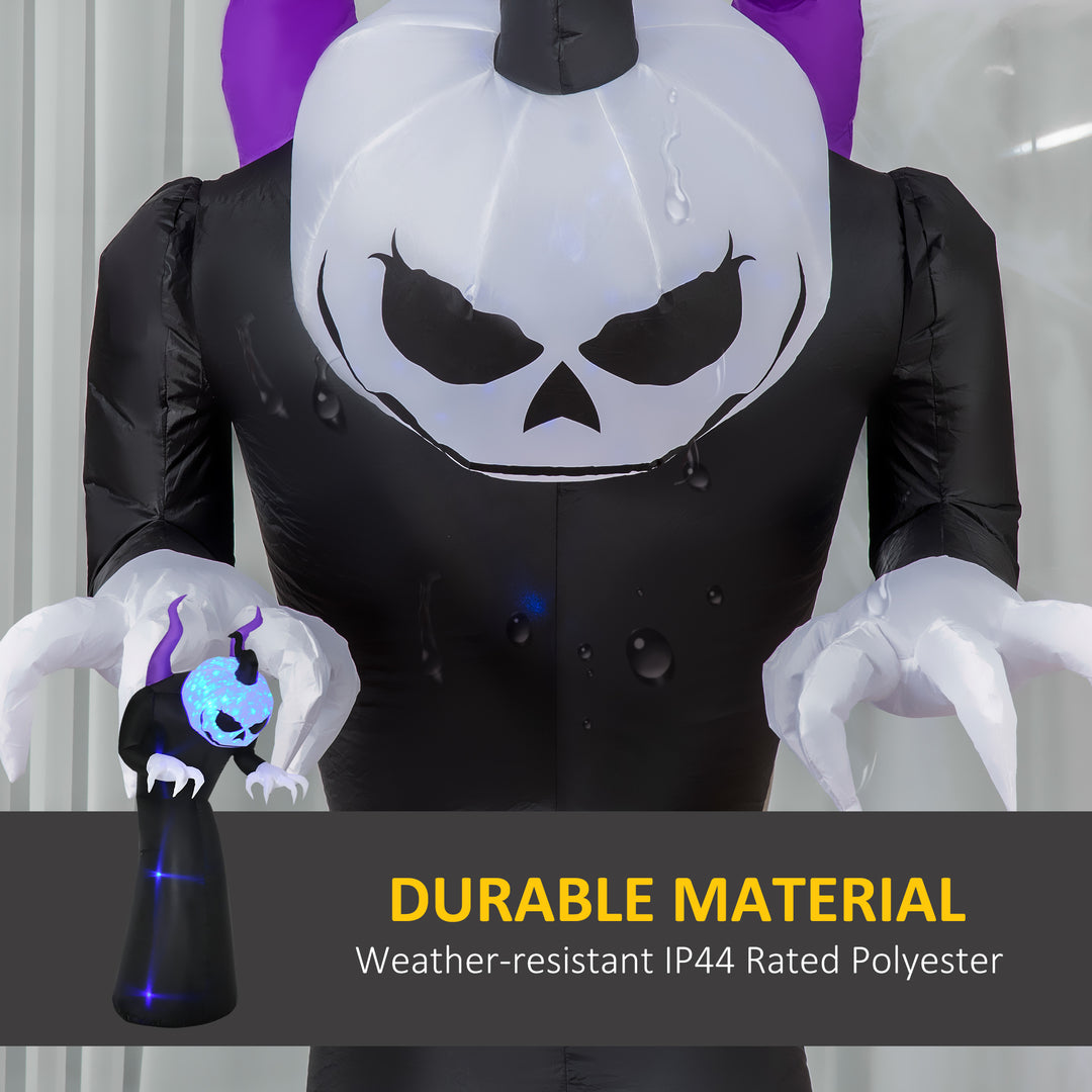 7ft Inflatable Halloween Ghost with Horns, Blow-Up Outdoor LED Display with Flame Effect for Garden, Lawn, Party, Holiday