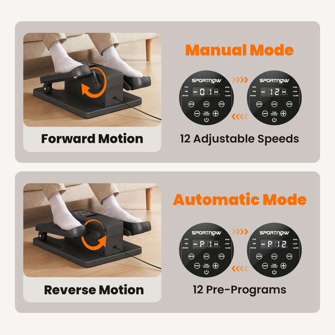 Under Desk Elliptical Machine with Manual &amp; Auto Modes, 12 Adjustable 