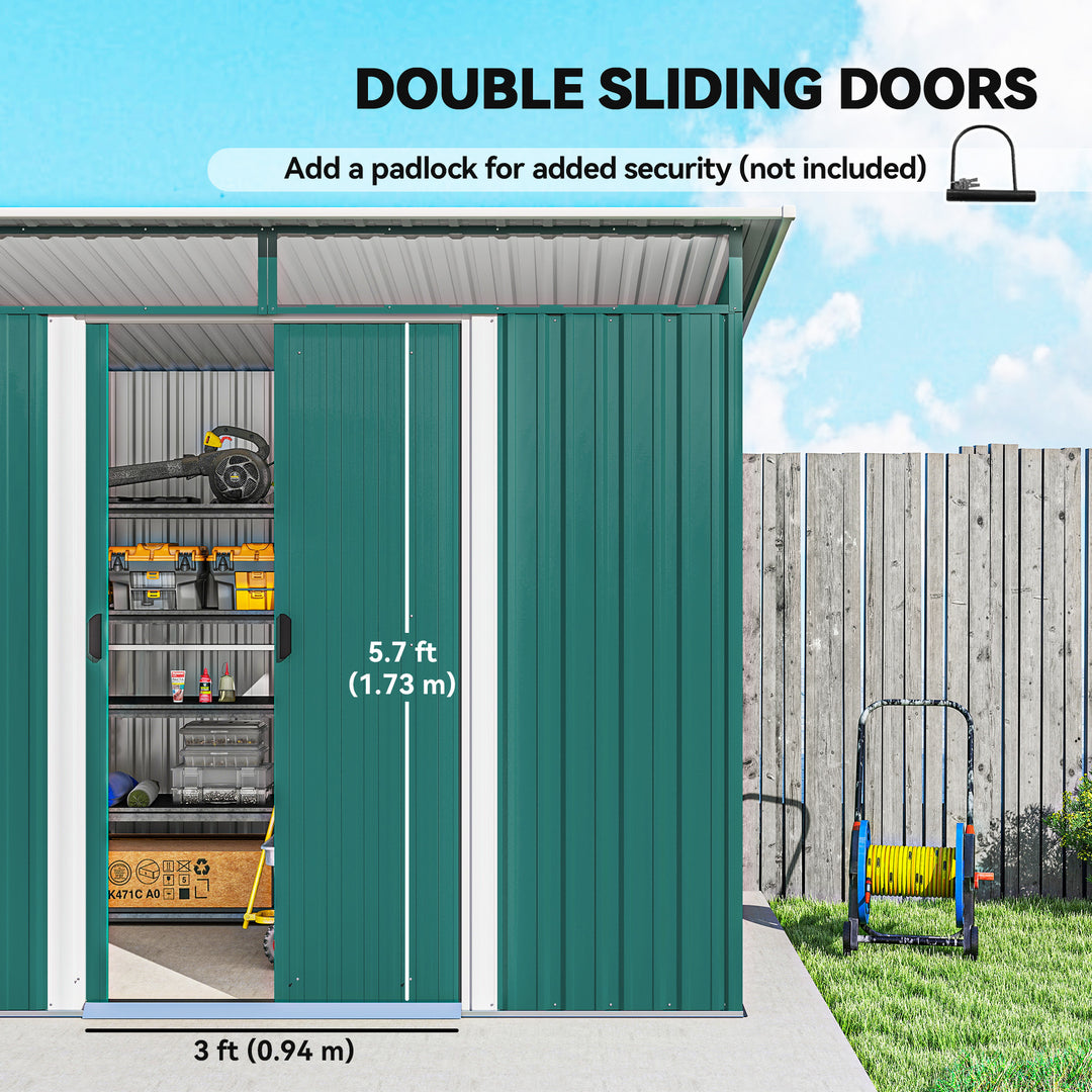 8.5 x 6ft Metal Shed with Lightsky Panels, Garden Storage Tool House with Double Doors for Garden, Patio and Lawn, Green
