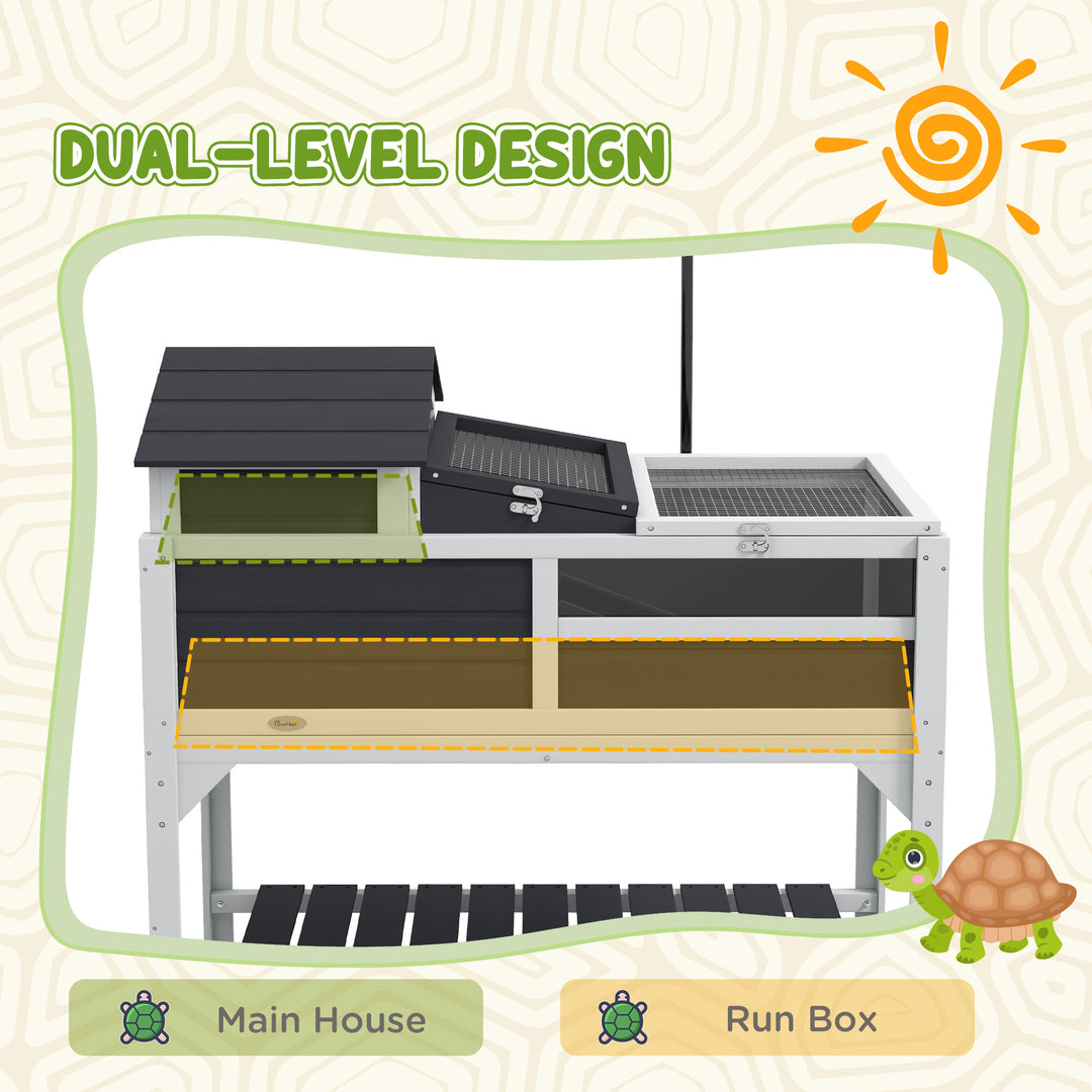 Wooden Tortoise Enclosure, Tortoise Tank w/ Adjustable Lamp Holder, Openable Lid, Removable Main House - Grey