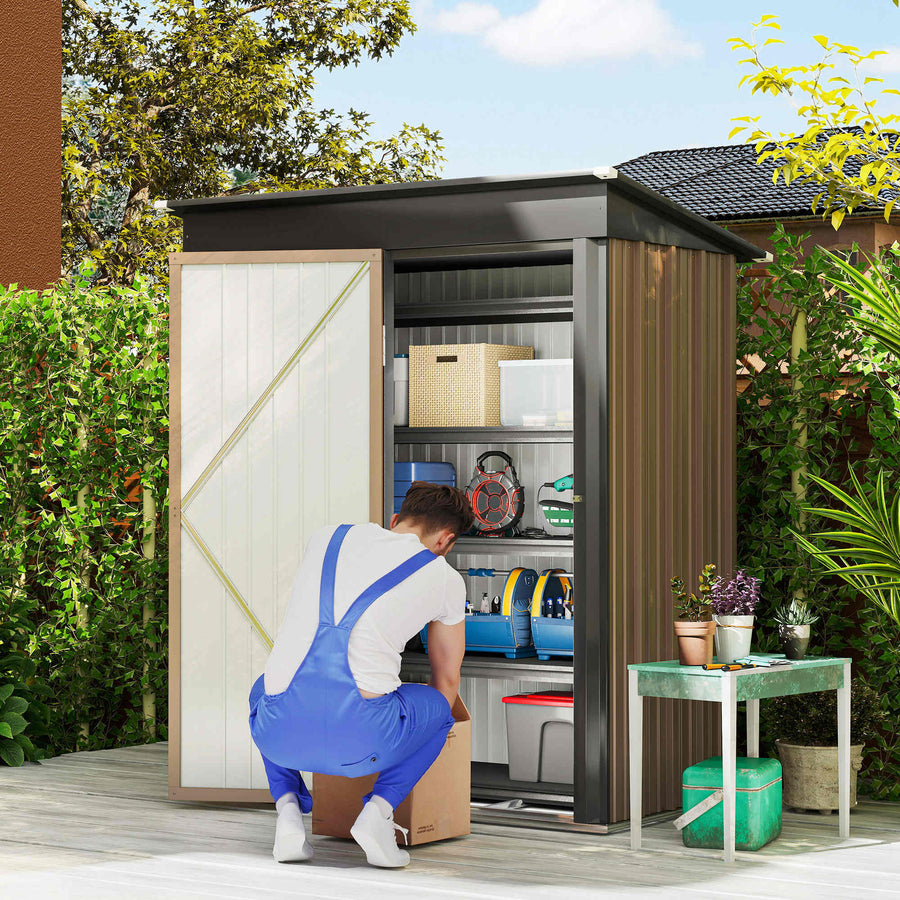 5 x 3ft Corrugated Steel Storage Shed, with Lock - Brown
