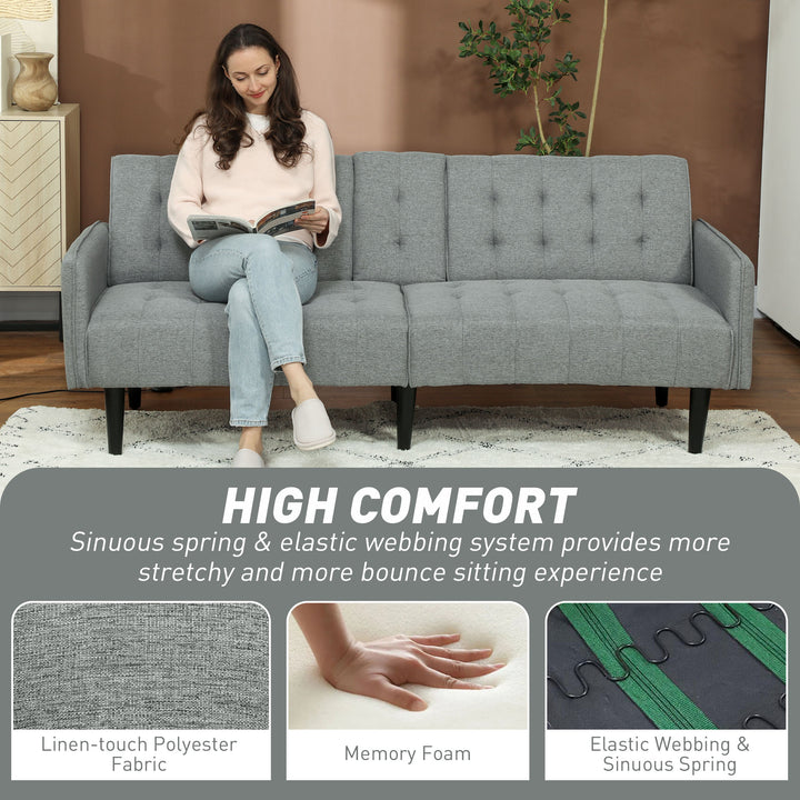 Three-Seater Sofa Bed, with Cupholders - Light Grey