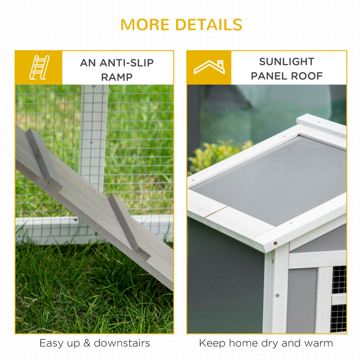 Two-Tier Rabbit Hutch, with Sunlight Panel Roof, Slide-Out Tray - Grey