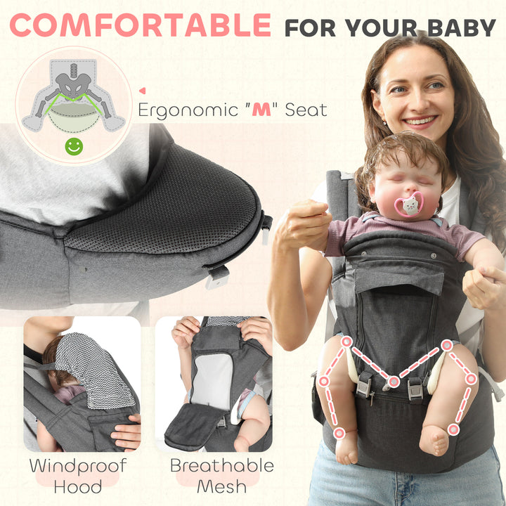 AIYAPLAY 6 in 1 Baby Carrier Newborn to Toddler with Removable Seat for 0-36 Months, Up to 15kg, Grey | Aosom UK