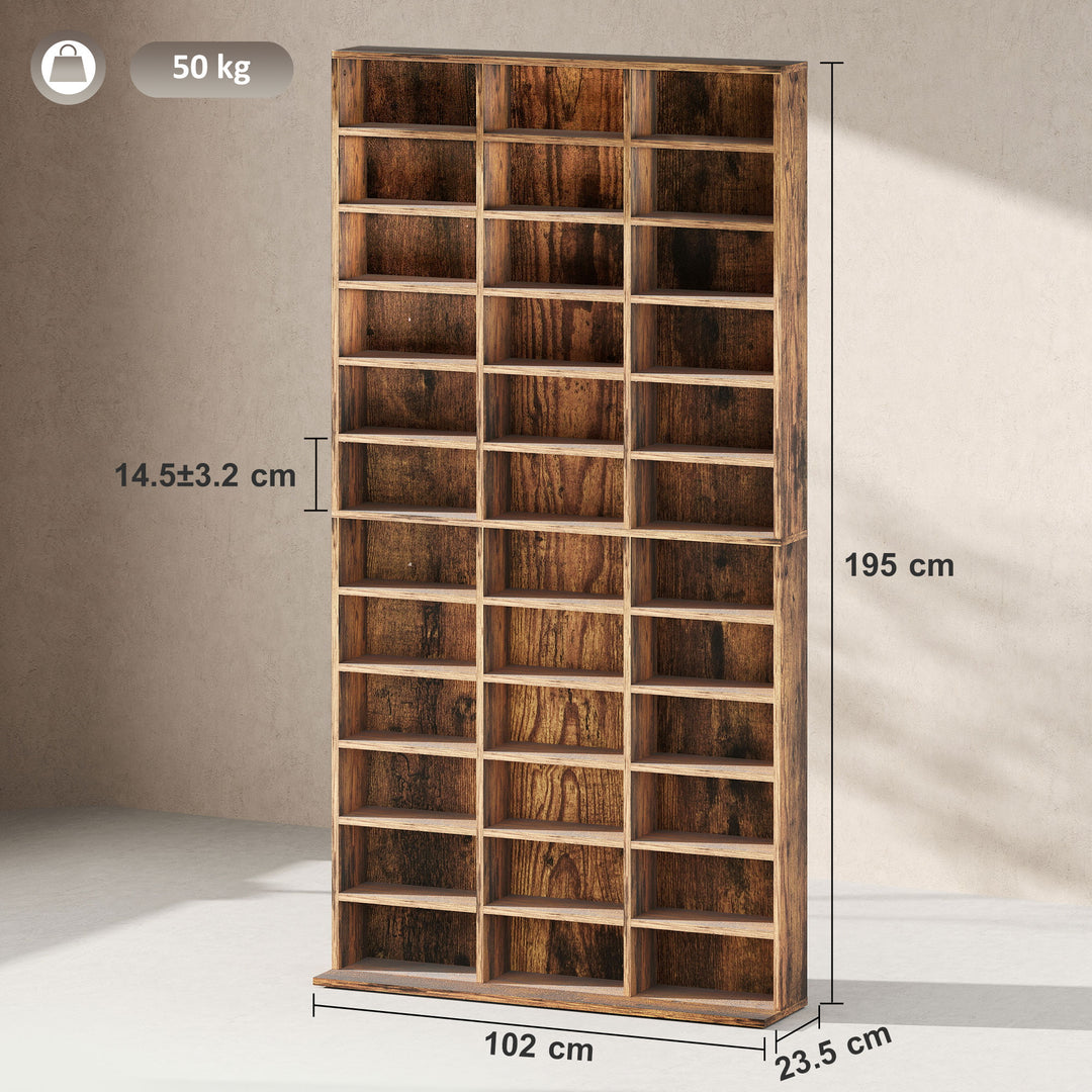 CD Storage Unit with Adjustable Shelves, 102 x 195 cm, Rustic Brown
