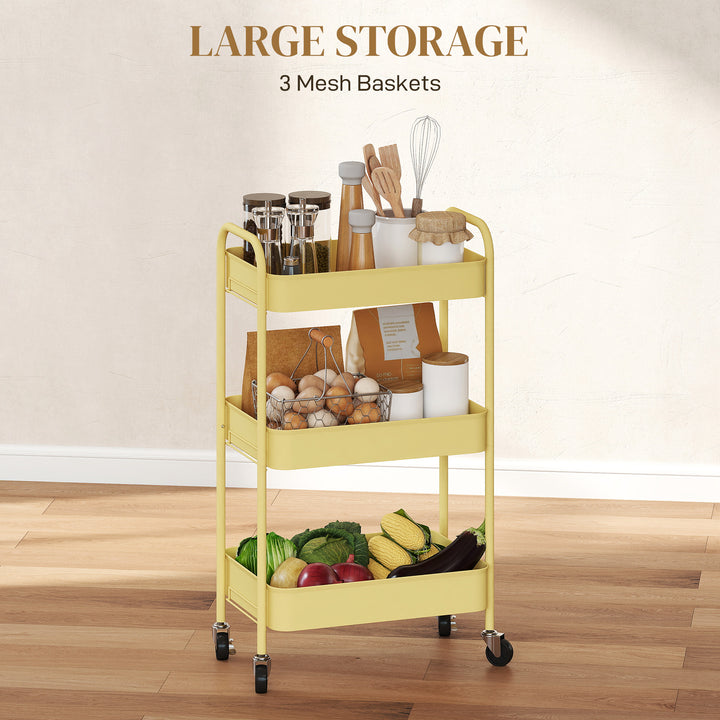 Three-Tier Steel Storage Trolley - Yellow
