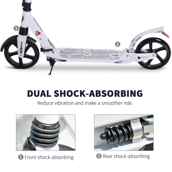 HOMCOM Folding Kick Scooter 2 Big Wheels Teens Adult  14+ Adjustable Ride On White