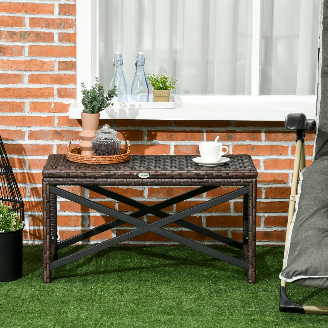 PE Rattan Garden Side Table, Outdoor Coffee Table with X-Shape Frame, 