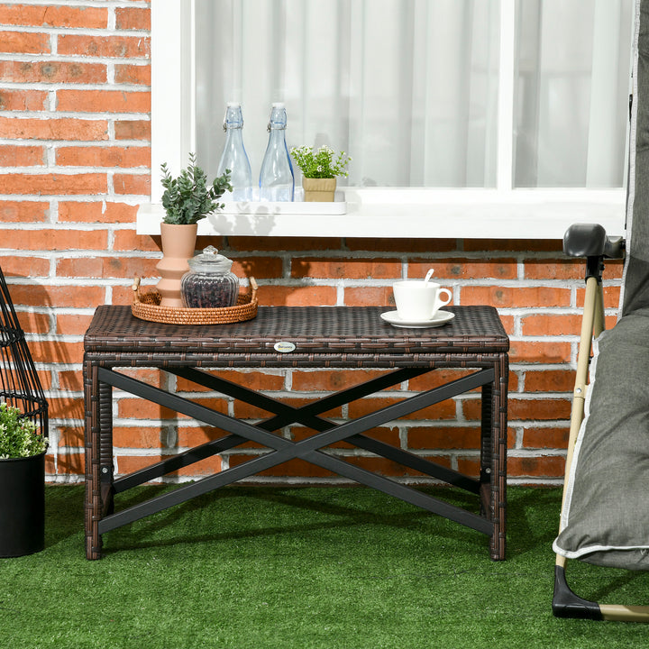 PE Rattan Garden Side Table, Outdoor Coffee Table with X-Shape Frame, 