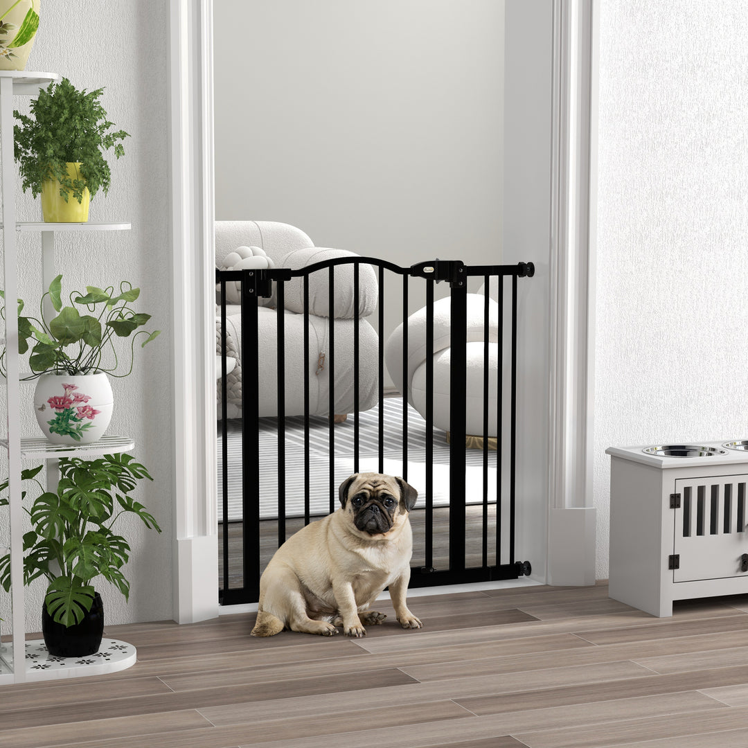 PawHut Dog Gate Baby Gates for Dogs Pet Gate with Metal Adjustable Frame & Double Locking System, 74-87Wcm, Black | Aosom UK