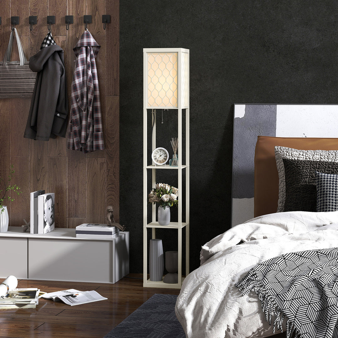 Three-Shelf Standing Lamp - Oak/White