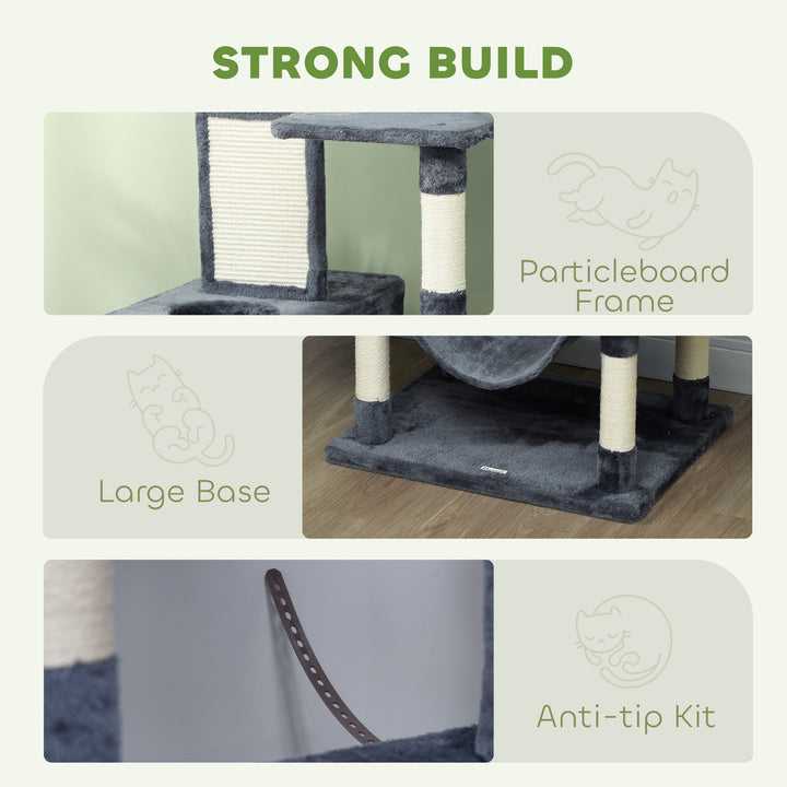 206cm Cat Tree, Multi-Level Cat Tower with Scratching Posts and Board, Beds, Condos, Platforms, Toy Balls, Dark Grey